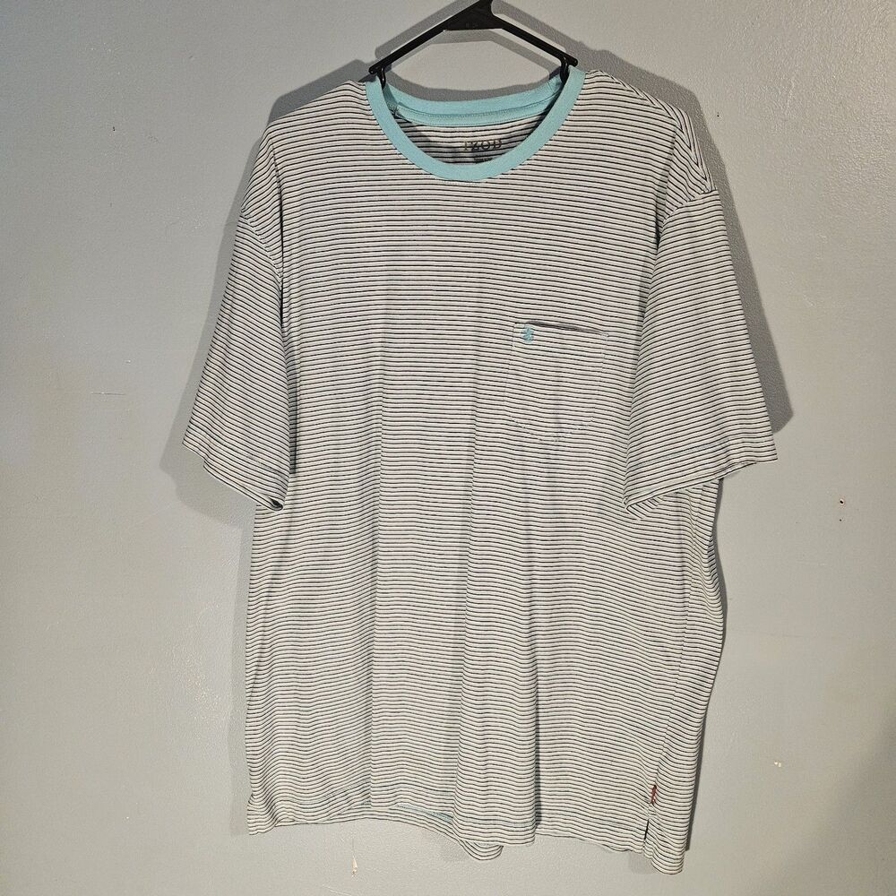 IZOD Mens XL Blue Striped Pocket T Shirt Crewneck Short Sleeve Logo Casual Tee